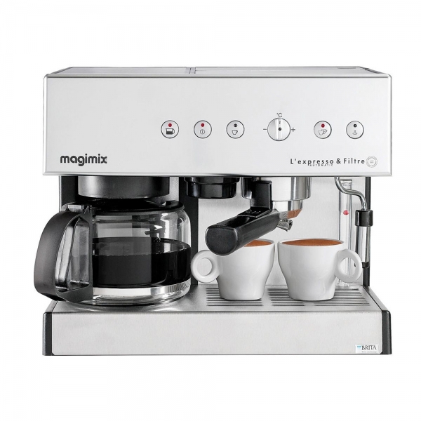machine à café combinée chromée avec cafetière filtre magimix 11423