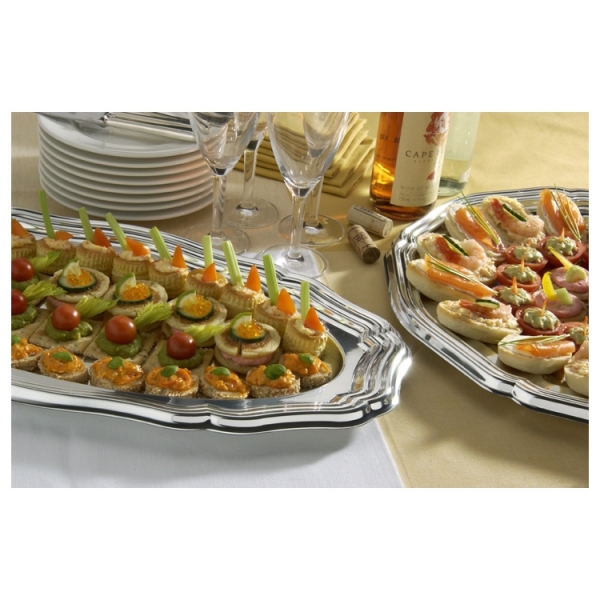 5 plateaux en plastique ovale argent 27x40 cm