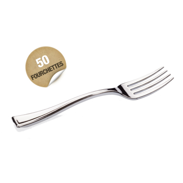 50 fourchettes en plastique rigide métallisé 19 cm