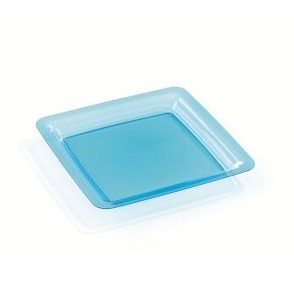 200 assiettes en plastique rigide carré turquoise 18 cm