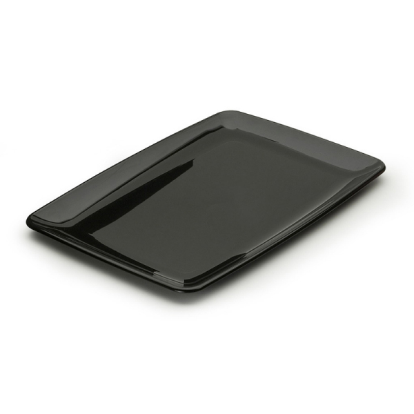 20 assiettes en plastique rigide rectangle noir 20x30 cm