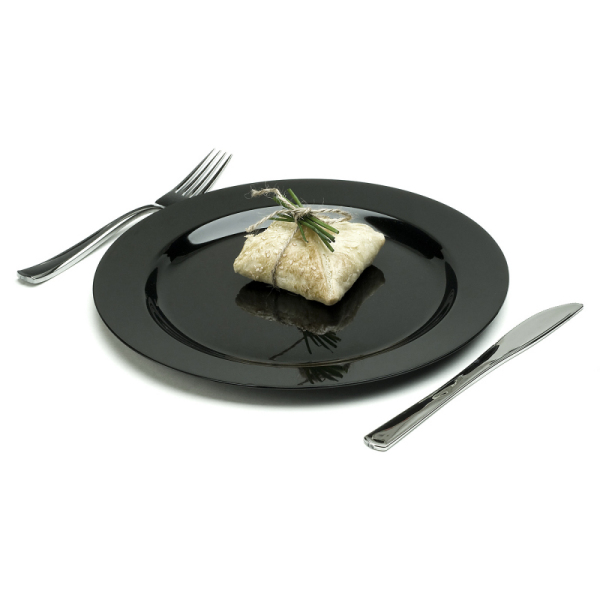 20 assiettes en plastique rigide noir 19 cm