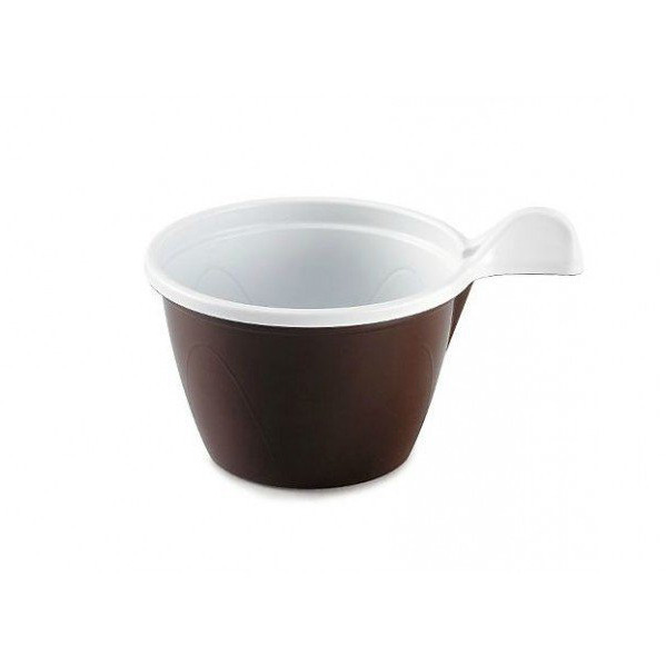 tasse à café en plastique marron/blanc avec anse 10 cl x 50