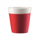 Set 2 mugs en porcelaine BISTRO BODUM® avec bande silicone 17 cl rouge